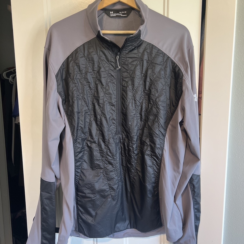 Under Armour ColdGear Jacket Mens XL Gray Hooded Full Zip Insulated Softshell